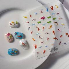 5D Lucky Koi Fish Lotus Nail Slider Decals Nail Art Stickers