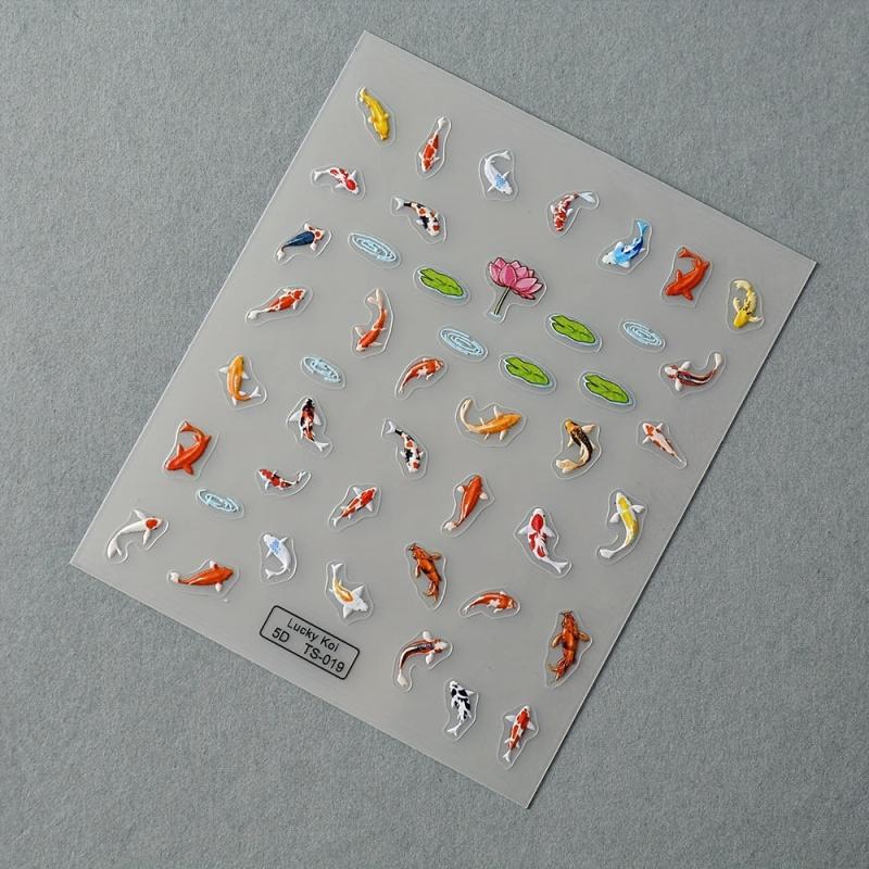 5D Lucky Koi Fish Lotus Nail Slider Decals Nail Art Stickers