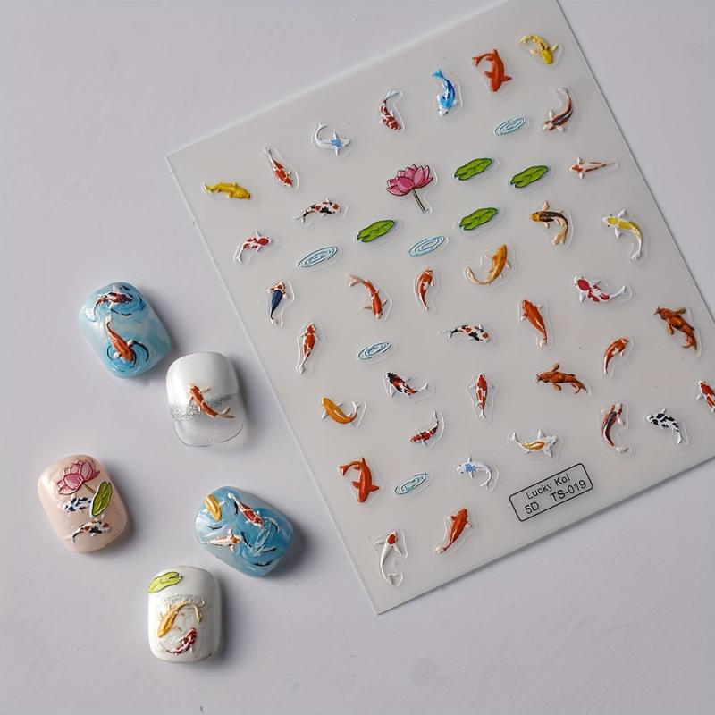 5D Lucky Koi Fish Lotus Nail Slider Decals Nail Art Stickers