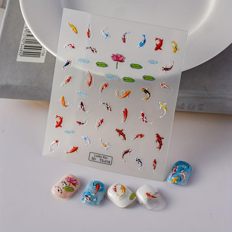 5D Lucky Koi Fish Lotus Nail Slider Decals Nail Art Stickers