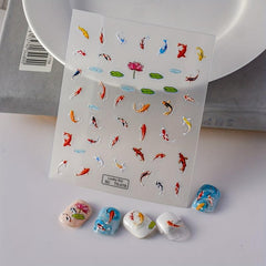 5D Lucky Koi Fish Lotus Nail Slider Decals Nail Art Stickers