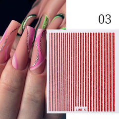 3D Silver Stripe Nail Stickers with Bow for Women Easy Nail Art Decor