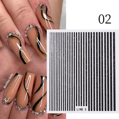 3D Silver Stripe Nail Stickers with Bow for Women Easy Nail Art Decor