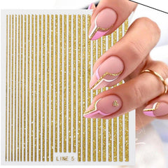 3D Silver Stripe Nail Stickers with Bow for Women Easy Nail Art Decor