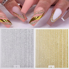 3D Silver Stripe Nail Stickers with Bow for Women Easy Nail Art Decor