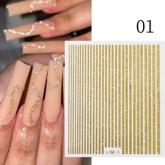 3D Silver Stripe Nail Stickers with Bow for Women Easy Nail Art Decor