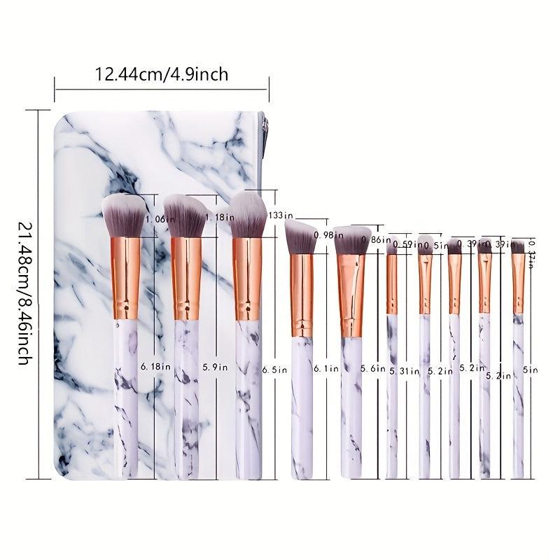 10pcs Marble Handle Makeup Brush Set Foundation Powder Blush Eyeshadow