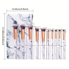 10pcs Marble Handle Makeup Brush Set Foundation Powder Blush Eyeshadow