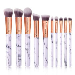 10pcs Marble Handle Makeup Brush Set Foundation Powder Blush Eyeshadow