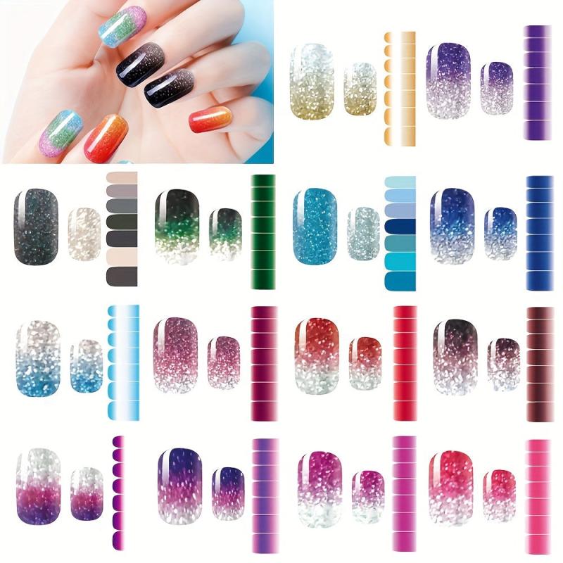 Colorful Glitter Gradient Nail Art Sets with Self Adhesive Stickers
