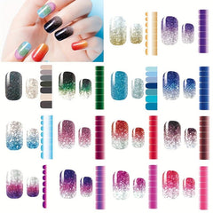 Colorful Glitter Gradient Nail Art Sets with Self Adhesive Stickers