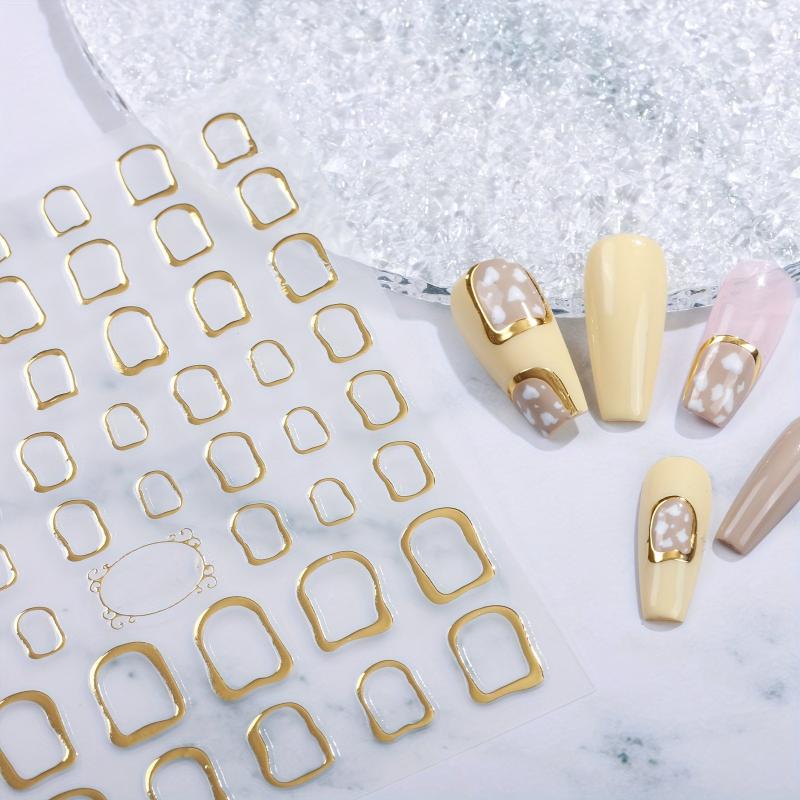 3D Laser Nail Decals Holographic Nail Supplies Golden Silvery Acrylic Stickers