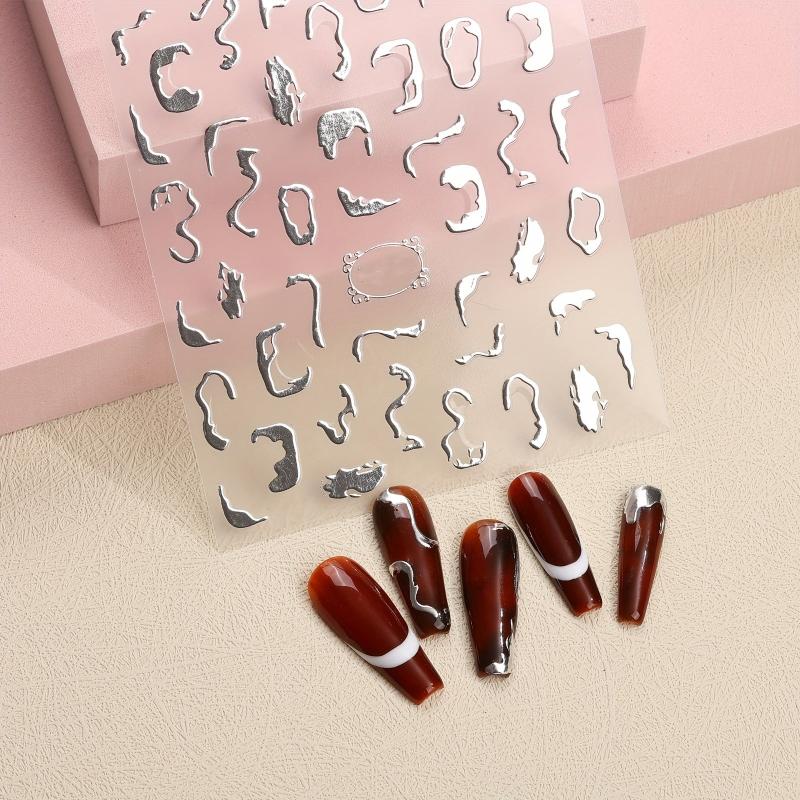 3D Laser Nail Decals Holographic Nail Supplies Golden Silvery Acrylic Stickers
