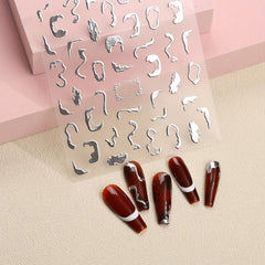 3D Laser Nail Decals Holographic Nail Supplies Golden Silvery Acrylic Stickers