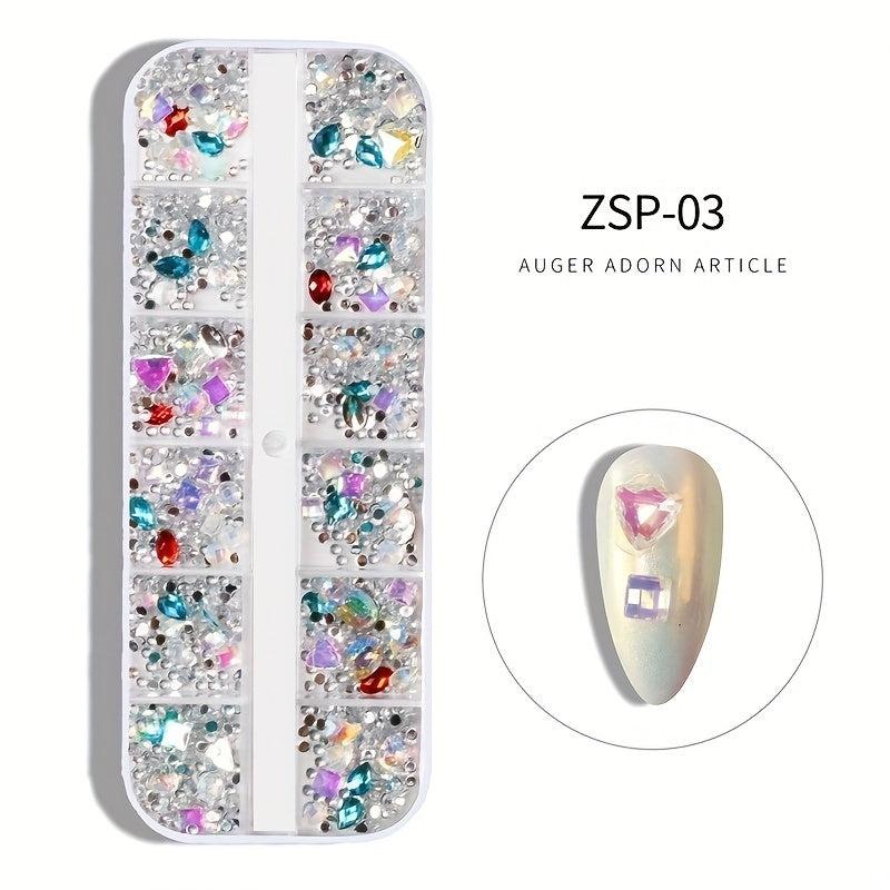 12 Grids Shapes Glass Crystal Rhinestones Nail Art Decal European American Style
