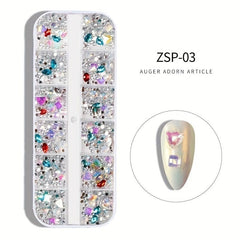 12 Grids Shapes Glass Crystal Rhinestones Nail Art Decal European American Style