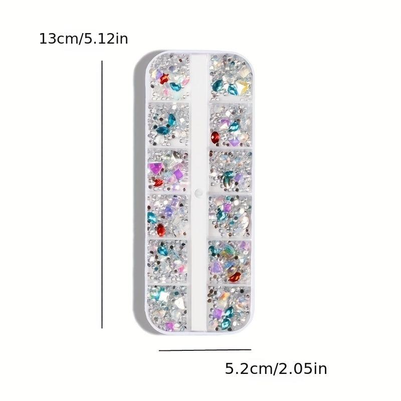 12 Grids Shapes Glass Crystal Rhinestones Nail Art Decal European American Style