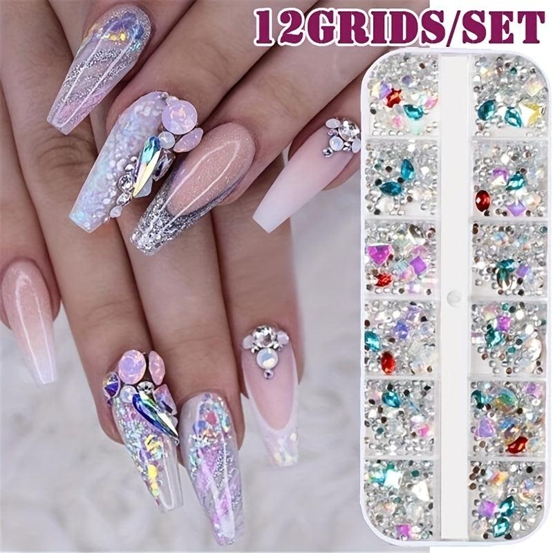 12 Grids Shapes Glass Crystal Rhinestones Nail Art Decal European American Style