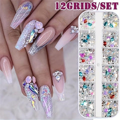 12 Grids Shapes Glass Crystal Rhinestones Nail Art Decal European American Style