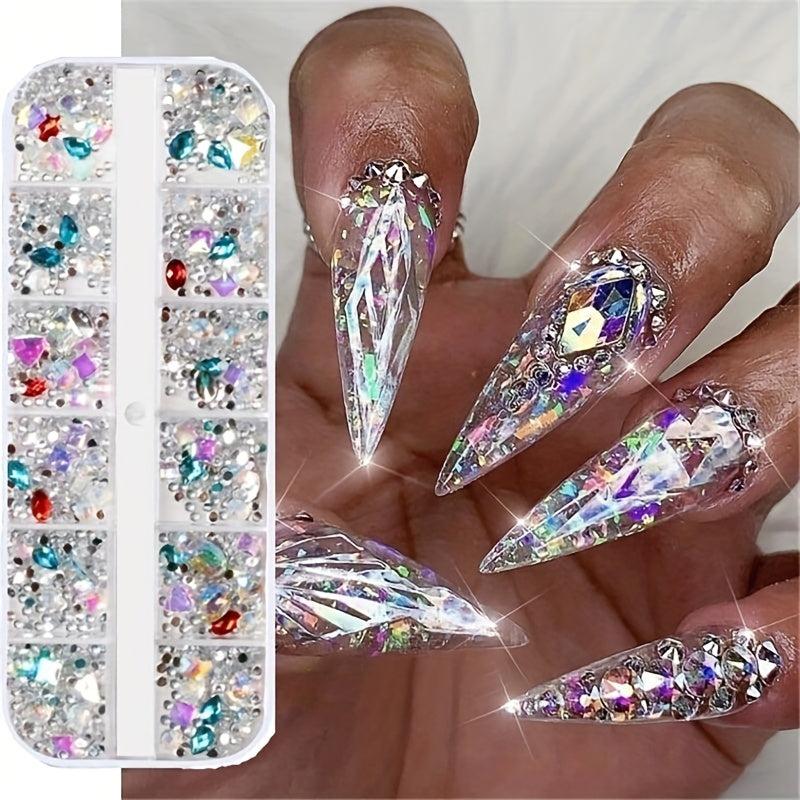 12 Grids Shapes Glass Crystal Rhinestones Nail Art Decal European American Style