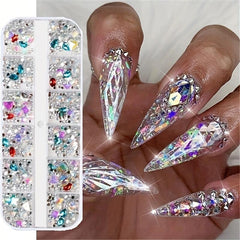 12 Grids Shapes Glass Crystal Rhinestones Nail Art Decal European American Style