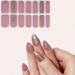 Pink Glitter Nail Polish Stickers Self Adhesive Manicure Kit for Women Girls
