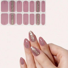 Pink Glitter Nail Polish Stickers Self Adhesive Manicure Kit for Women Girls