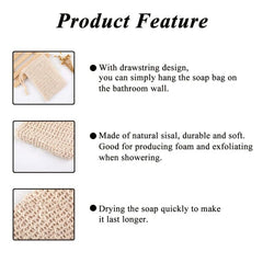 5 Pack Natural Sisal Mesh Soap Bags - Exfoliating and Moisturizing