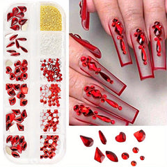 12 Grids Mixed Shape Nail Decor Kit, Stiletto Champagne Rhinestones