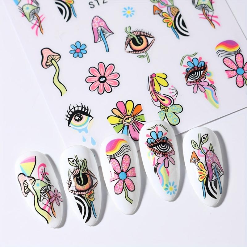 3D Evil's Eye Nail Art Stickers Snakes Leafs Mushroom Decals