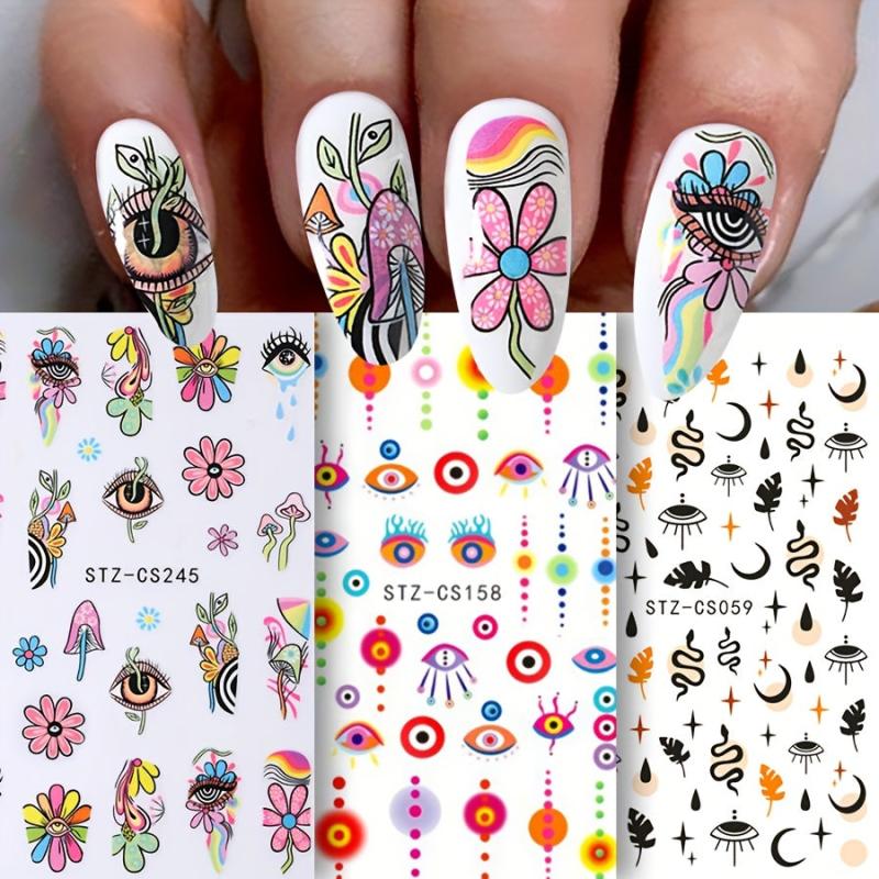 3D Evil's Eye Nail Art Stickers Snakes Leafs Mushroom Decals