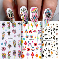 3D Evil's Eye Nail Art Stickers Snakes Leafs Mushroom Decals
