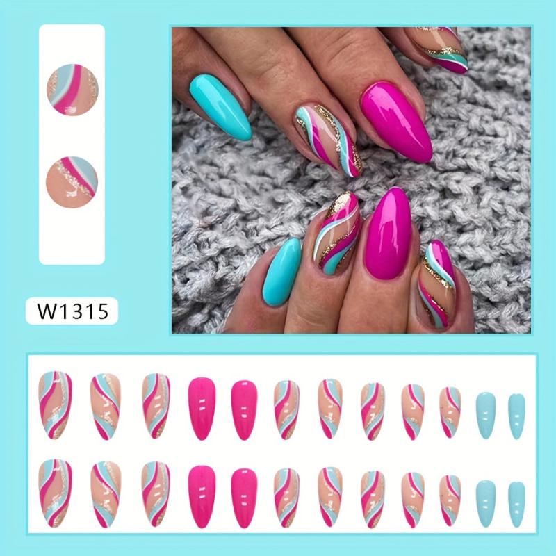 Gradient Almond Press On Nails Glossy Medium False Nails