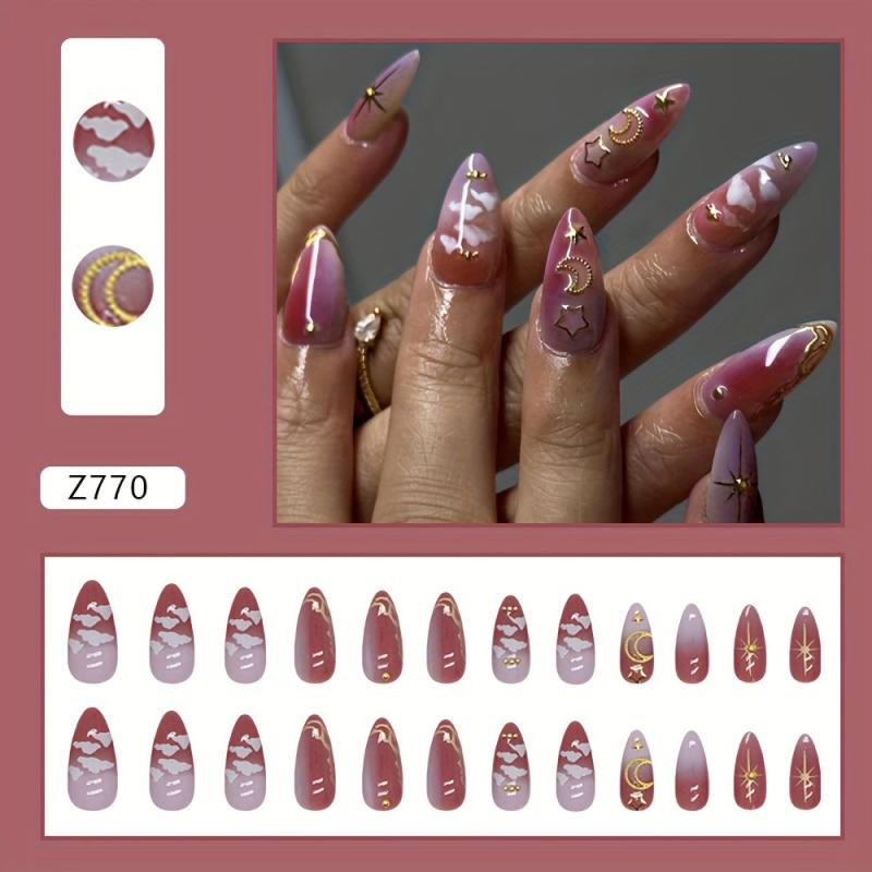 Gradient Almond Press On Nails Glossy Medium False Nails