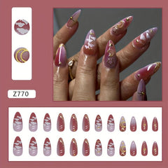 Gradient Almond Press On Nails Glossy Medium False Nails