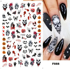 Halloween Nail Art Stickers Self Adhesive Pumpkin Ghost Skeleton Nail Art Decals
