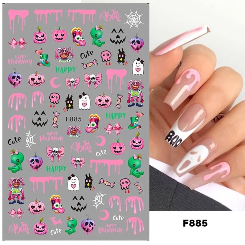 Halloween Nail Art Stickers Self Adhesive Pumpkin Ghost Skeleton Nail Art Decals