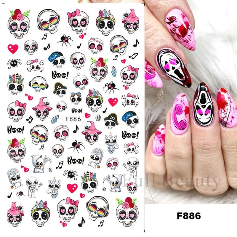 Halloween Nail Art Stickers Self Adhesive Pumpkin Ghost Skeleton Nail Art Decals