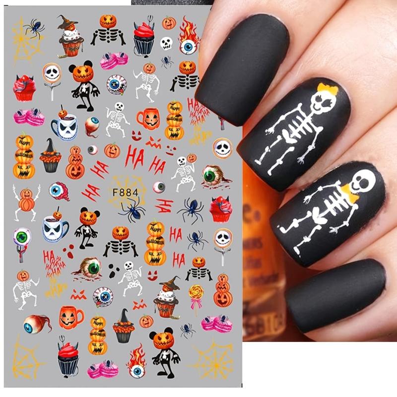 Halloween Nail Art Stickers Self Adhesive Pumpkin Ghost Skeleton Nail Art Decals