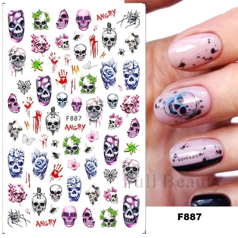 Halloween Nail Art Stickers Self Adhesive Pumpkin Ghost Skeleton Nail Art Decals