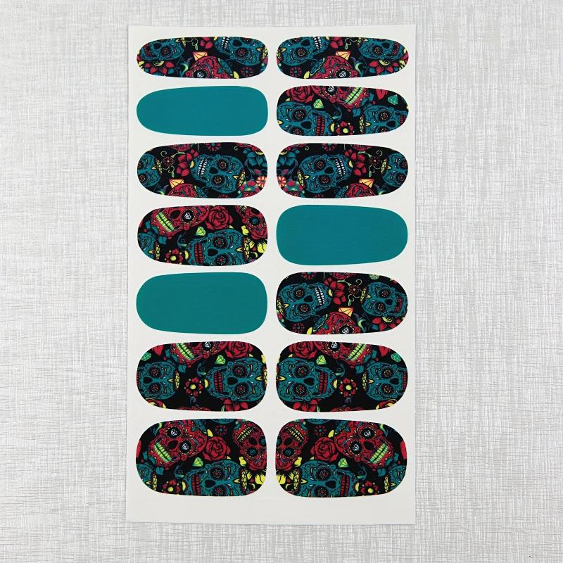 14 Sheets Halloween Nail Wraps Art Stickers Skull Pattern DIY Self Adhesive
