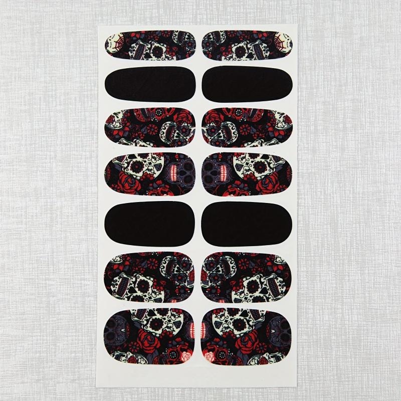 14 Sheets Halloween Nail Wraps Art Stickers Skull Pattern DIY Self Adhesive