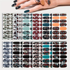 14 Sheets Halloween Nail Wraps Art Stickers Skull Pattern DIY Self Adhesive