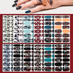 14 Sheets Halloween Nail Wraps Art Stickers Skull Pattern DIY Self Adhesive