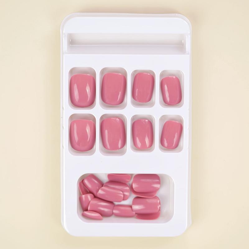 24 pcs Glossy Pink Press On Nails Reusable Nail File Incl
