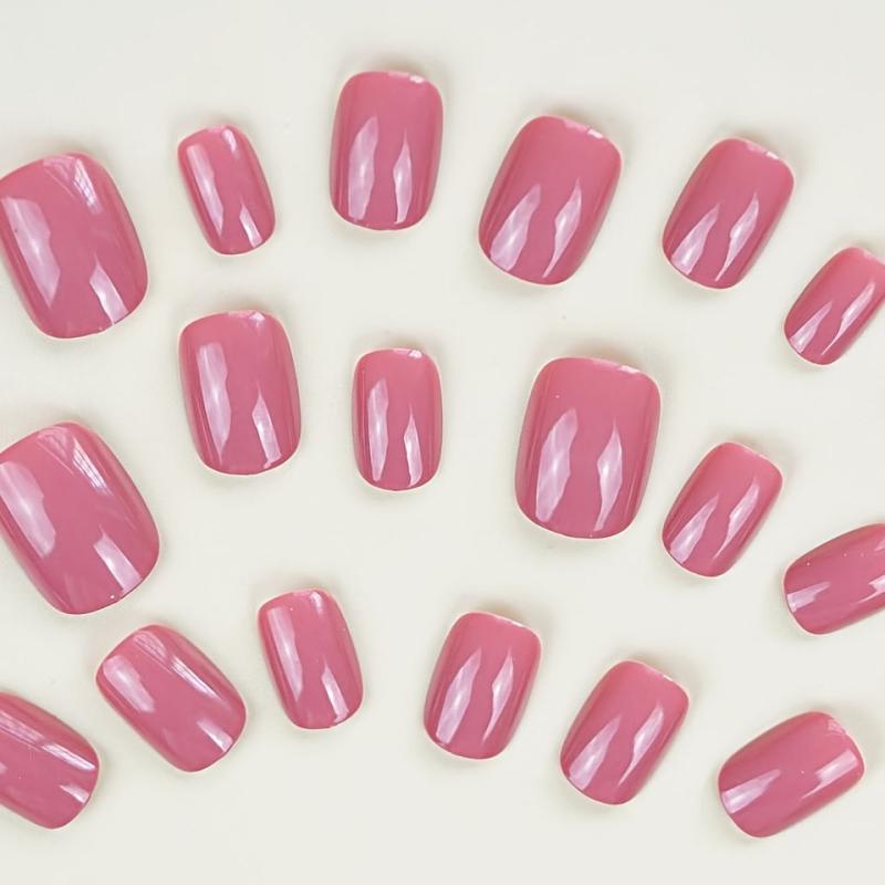 24 pcs Glossy Pink Press On Nails Reusable Nail File Incl