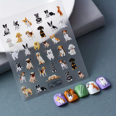 Cartoon Dog Nail Art Stickers 5D Self Adhesive Decals for Women and Girls
