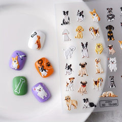 Cartoon Dog Nail Art Stickers 5D Self Adhesive Decals for Women and Girls