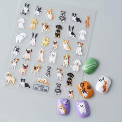 Cartoon Dog Nail Art Stickers 5D Self Adhesive Decals for Women and Girls