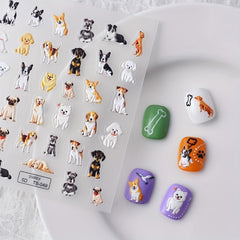 Cartoon Dog Nail Art Stickers 5D Self Adhesive Decals for Women and Girls